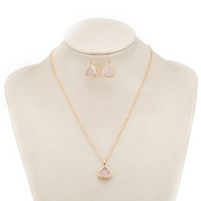 Wholesale Trendy Antique Gold Heart Pink Glass Jewelry Set TGCJS038 9