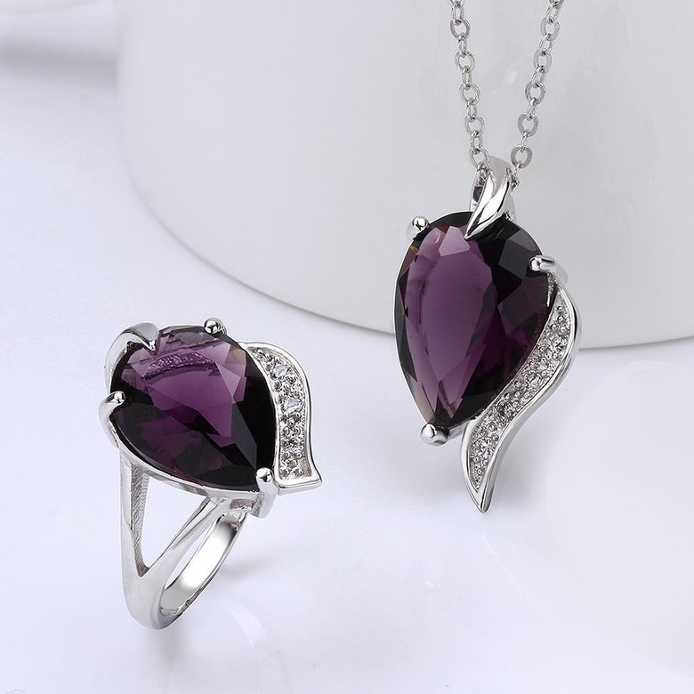 Wholesale Romantic Platinum Water Drop Crystal Jewelry Set TGCJS065 0