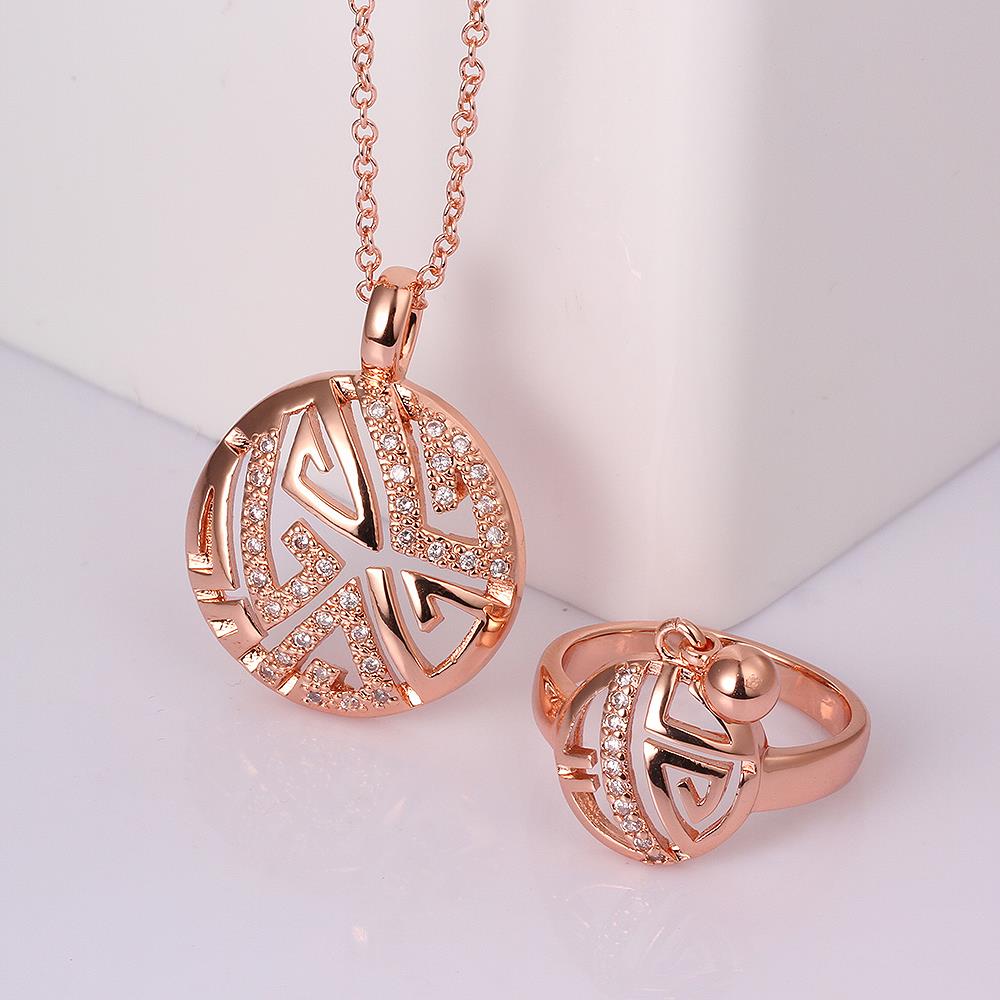 Wholesale Romantic Rose Gold Round Stone Jewelry Set TGGPJS080 1
