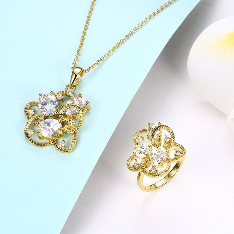 Wholesale Trendy 24K Gold Plant CZ Jewelry Set TGGPJS078 0