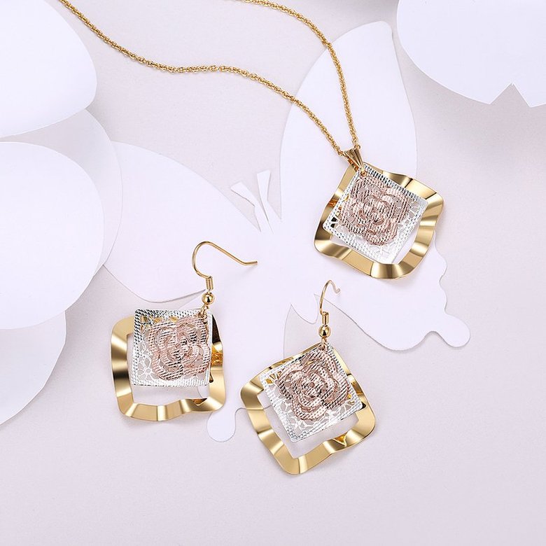 Wholesale Classic Gold Square Jewelry Set TGGPJS180 0