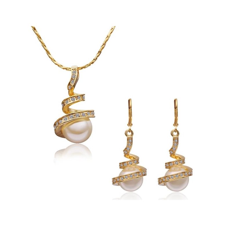 Wholesale Romantic Rose Gold Round Pearl Jewelry Set TGGPJS383 0