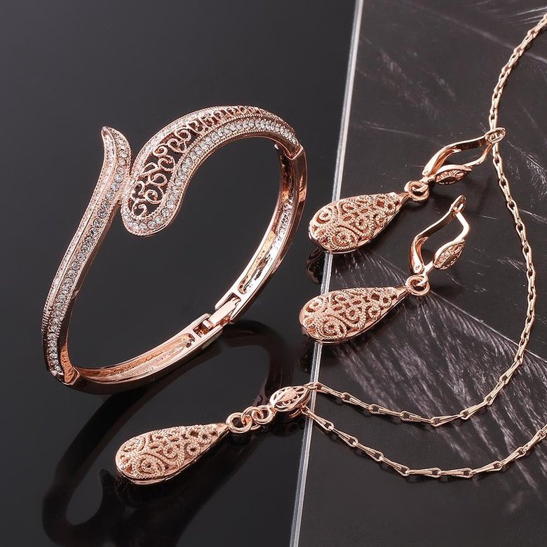 Wholesale Romantic Rose Gold Water Drop Rhinestone Jewelry Set TGGPJS010 1