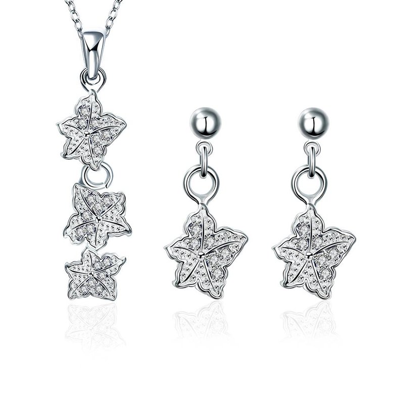 Wholesale Trendy Silver Plant CZ Jewelry Set TGSPJS380 3