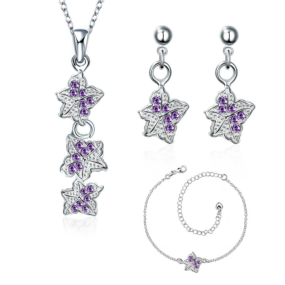 Wholesale Trendy Silver Plant CZ Jewelry Set TGSPJS388 5