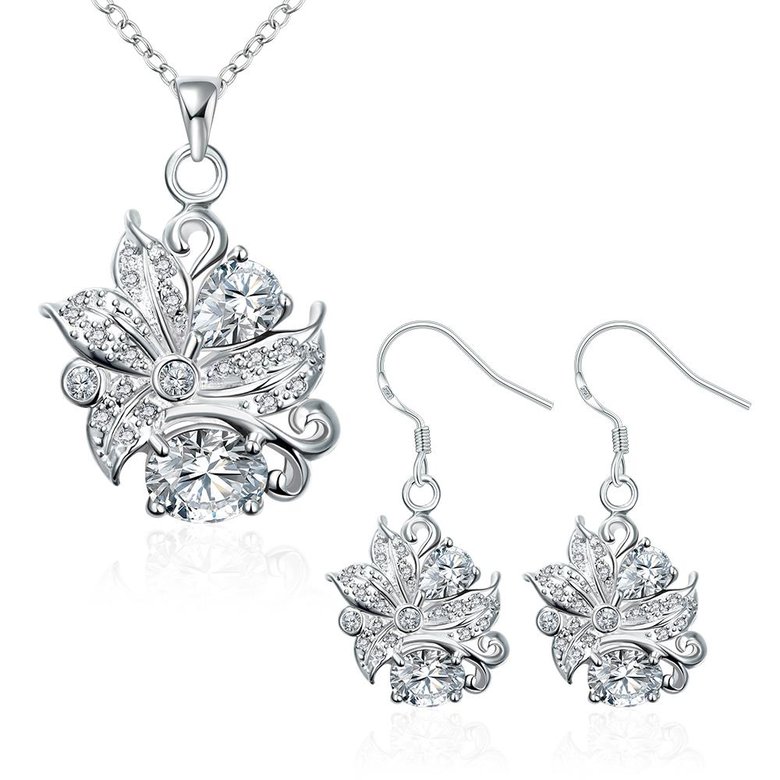 Wholesale Trendy Silver Plant Glass Jewelry Set TGSPJS490 0