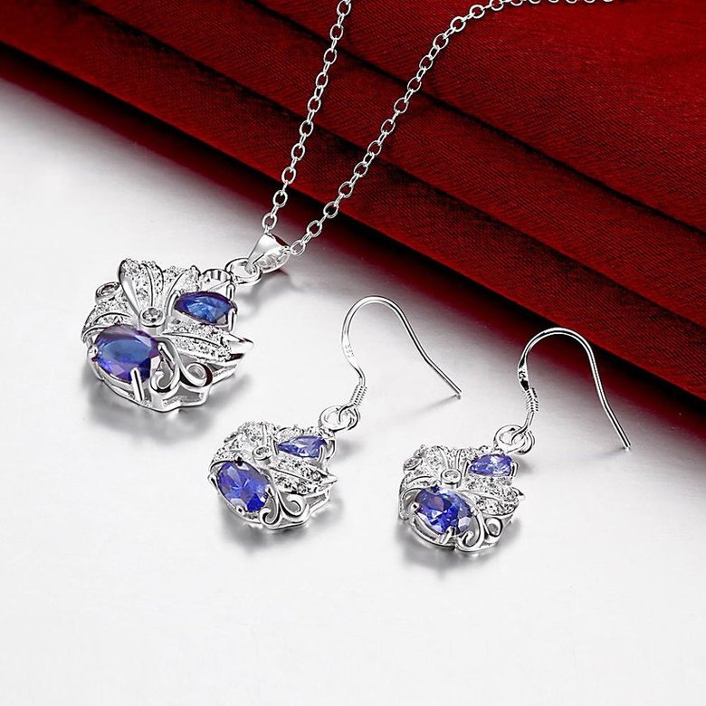 Wholesale Trendy Silver Plant Glass Jewelry Set TGSPJS490 2