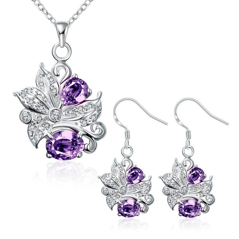 Wholesale Trendy Silver Plant Glass Jewelry Set TGSPJS490 3