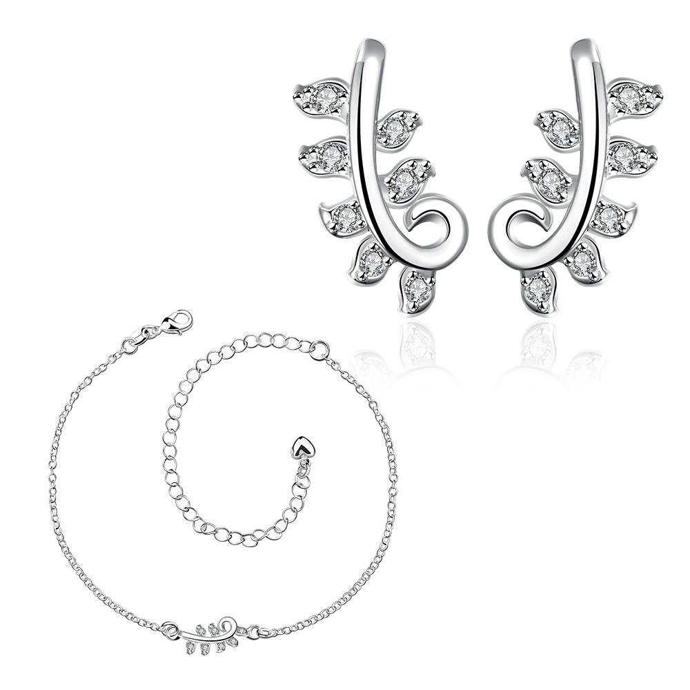 Wholesale Trendy Silver Plant CZ Jewelry Set TGSPJS504 2