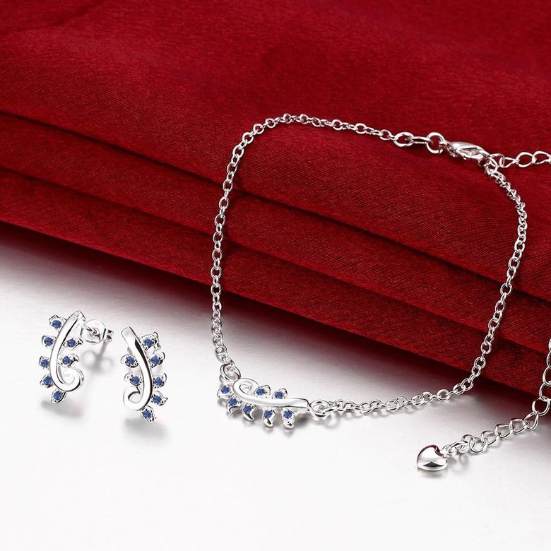 Wholesale Trendy Silver Plant CZ Jewelry Set TGSPJS504 3