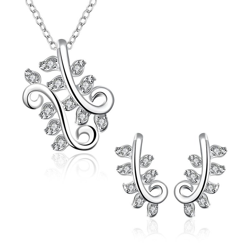 Wholesale Trendy Silver Plant CZ Jewelry Set TGSPJS524 3