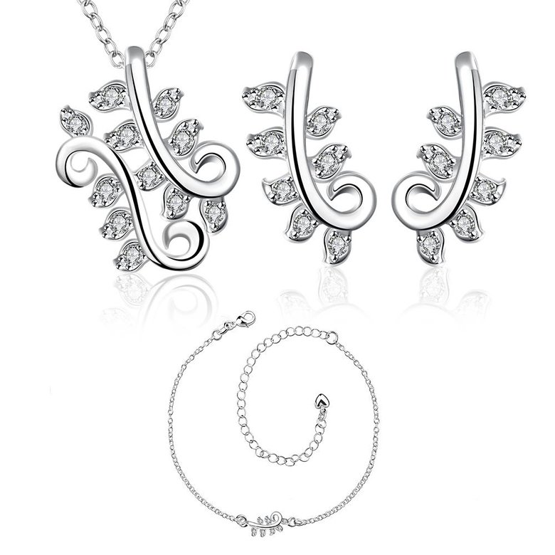 Wholesale Trendy Silver Plant CZ Jewelry Set TGSPJS534 4