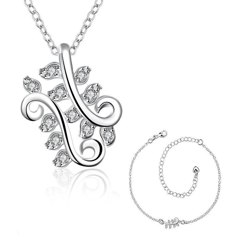 Wholesale Trendy Silver Plant CZ Jewelry Set TGSPJS544 1