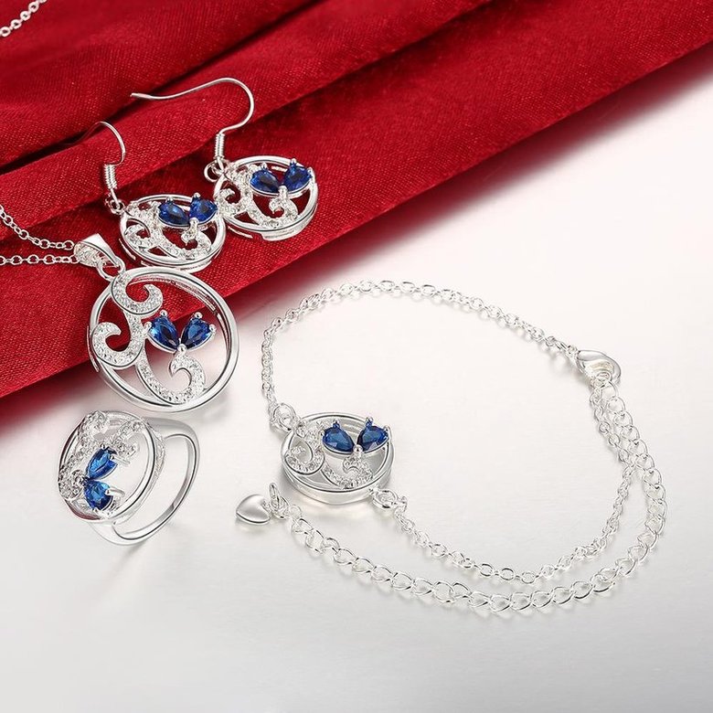 Wholesale Classic Silver Round CZ Jewelry Set TGSPJS016 0