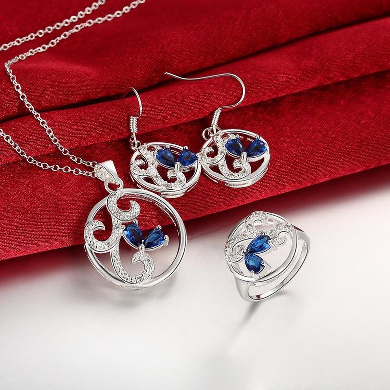 Wholesale Classic Silver Round CZ Jewelry Set TGSPJS677 3