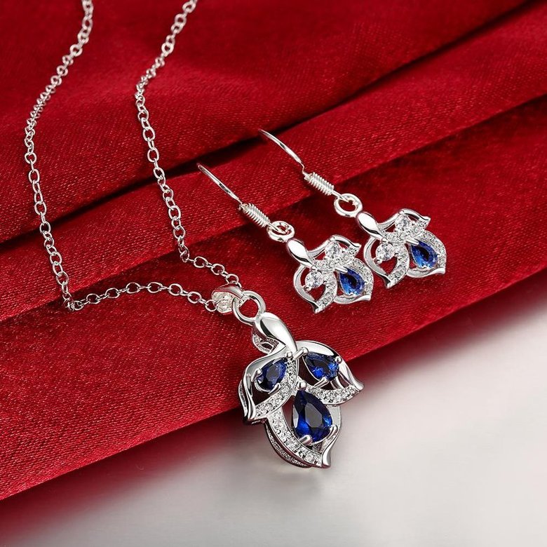 Wholesale Romantic Silver Plant CZ Jewelry Set TGSPJS712 0