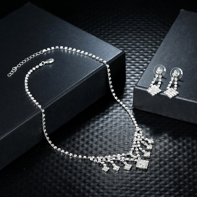 Wholesale Romantic Silver White Crystal Jewelry Set TGSPJS798 2