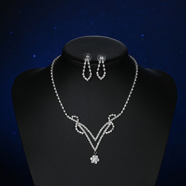 Wholesale Romantic Silver Plant White Crystal Jewelry Set TGSPJS813 3