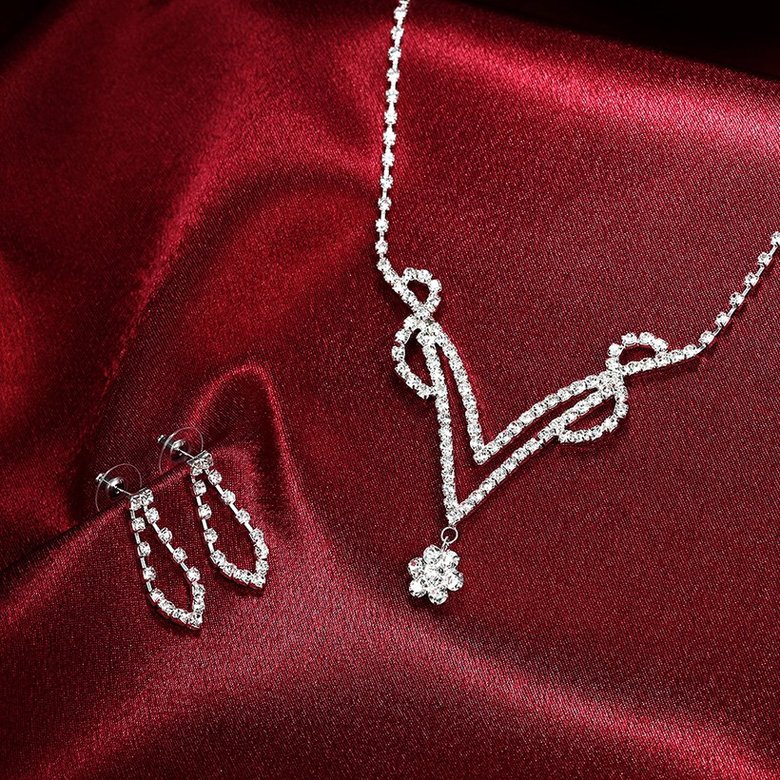 Wholesale Romantic Silver Plant White Crystal Jewelry Set TGSPJS813 4