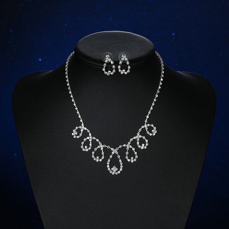 Wholesale Romantic Silver Water Drop White Crystal Jewelry Set TGSPJS822 3