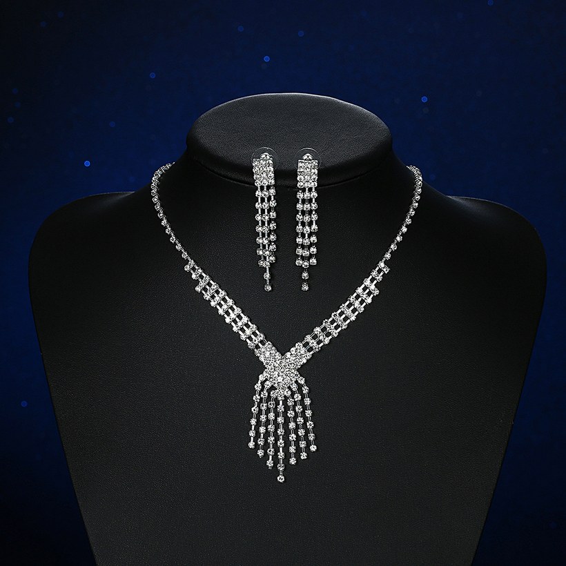 Wholesale Romantic Silver White Crystal Jewelry Set TGSPJS063 3