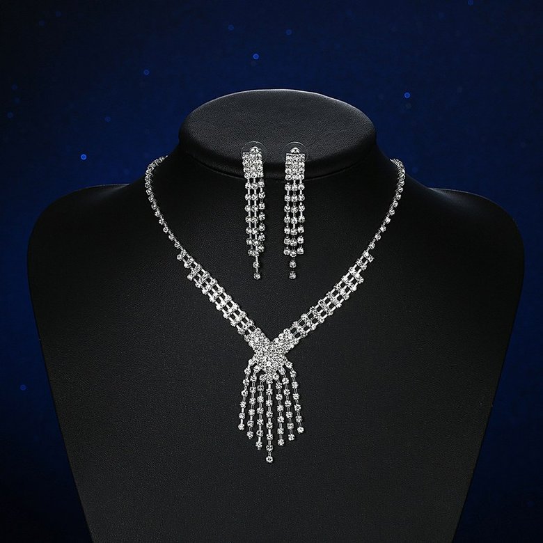 Wholesale Romantic Silver White Crystal Jewelry Set TGSPJS063 3