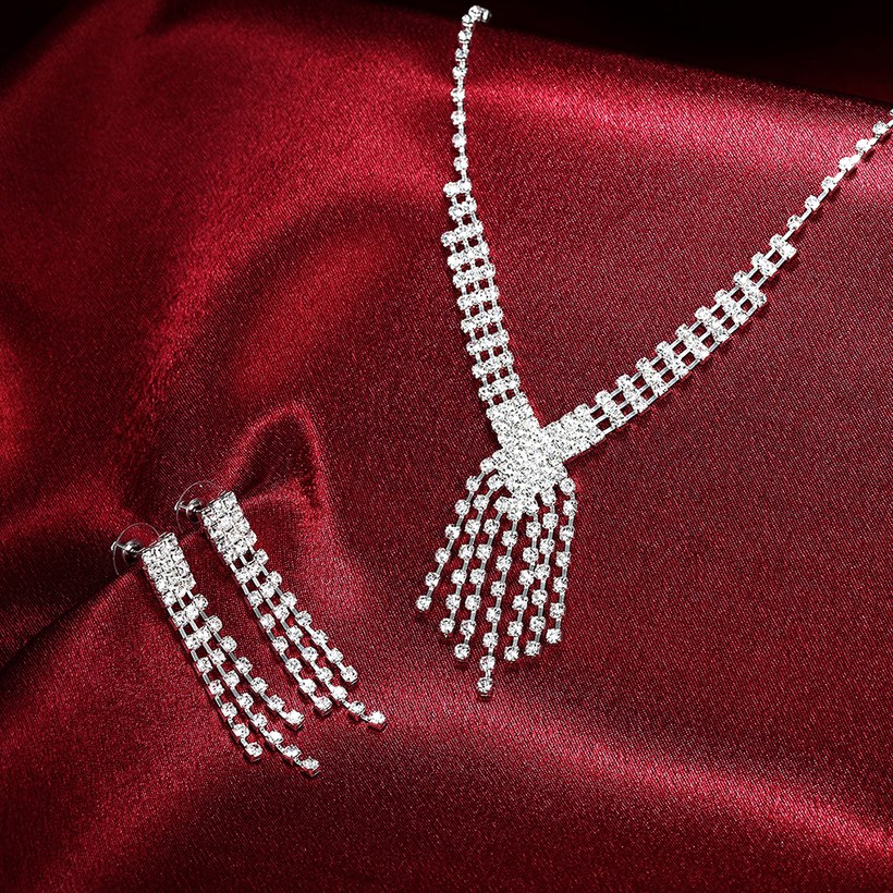 Wholesale Romantic Silver White Crystal Jewelry Set TGSPJS063 4