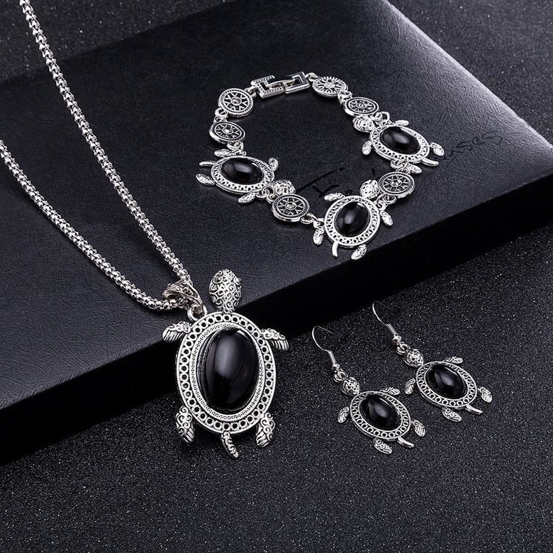 Wholesale Antique Silver Tortoise Glass Jewelry Set TGSPJS144 0