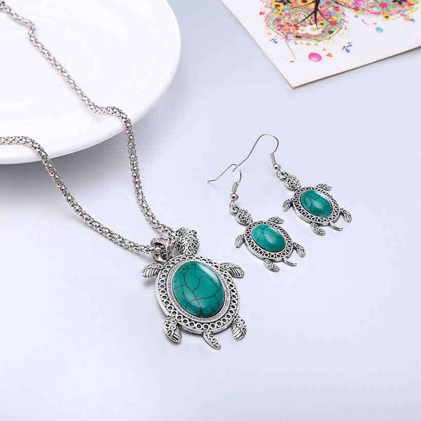 Wholesale Antique Silver Tortoise Glass Jewelry Set TGSPJS144 14