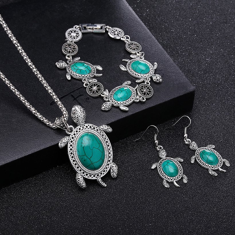 Wholesale Antique Silver Tortoise Glass Jewelry Set TGSPJS144 15