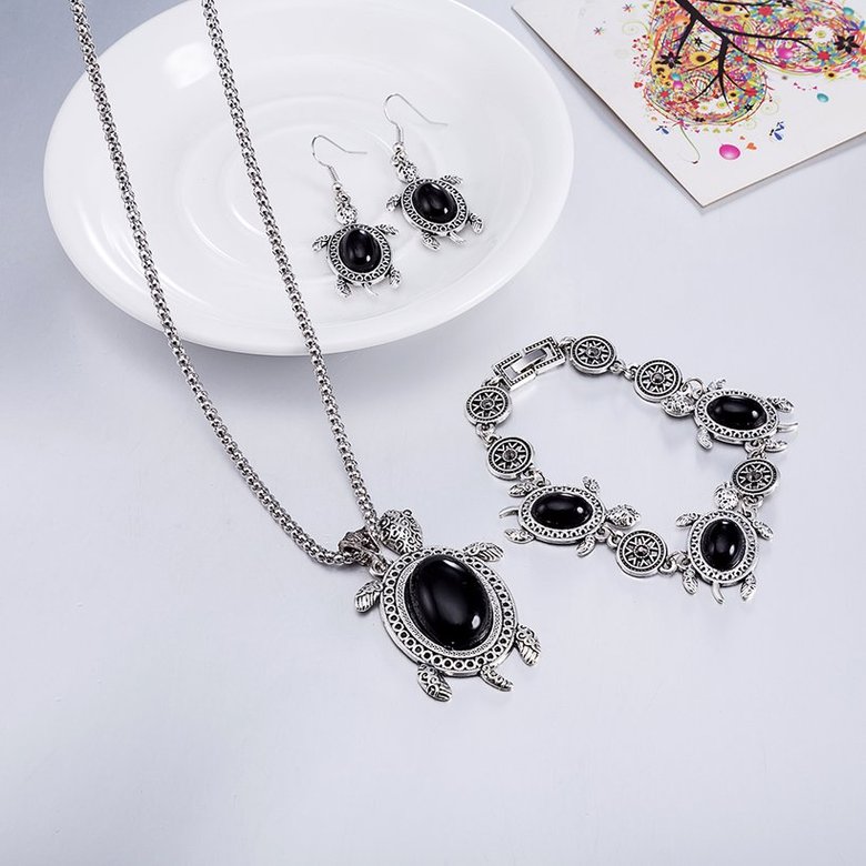 Wholesale Antique Silver Tortoise Glass Jewelry Set TGSPJS144 4