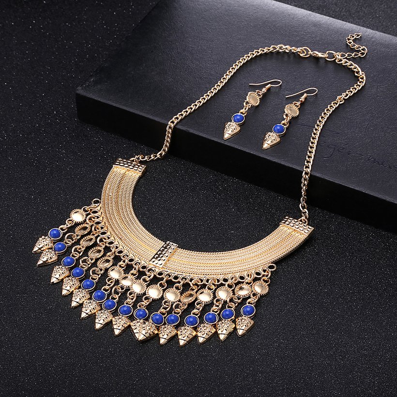 Wholesale Fashion Antique Gold Geometric Glass Jewelry Set TGSPJS158 10