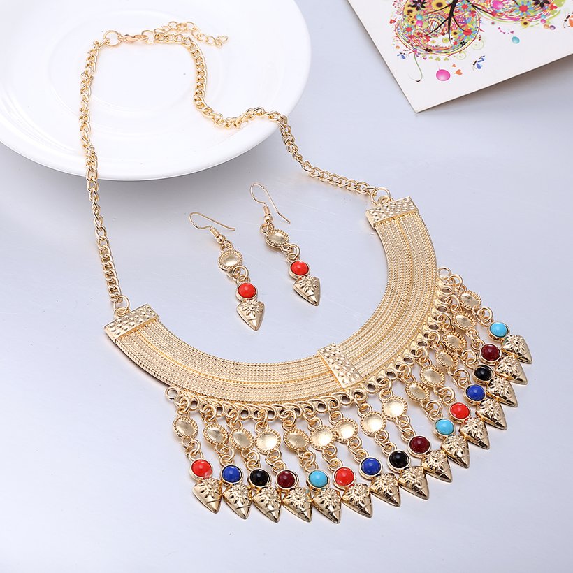 Wholesale Fashion Antique Gold Geometric Glass Jewelry Set TGSPJS158 14