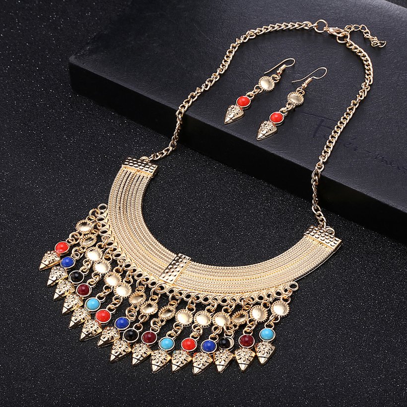 Wholesale Fashion Antique Gold Geometric Glass Jewelry Set TGSPJS158 15