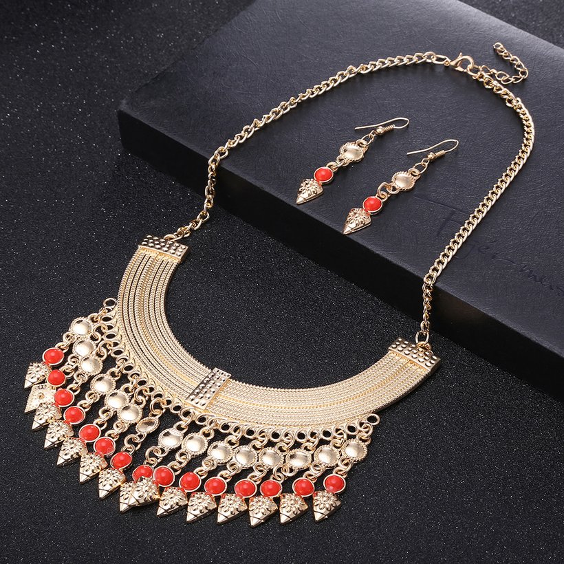 Wholesale Fashion Antique Gold Geometric Glass Jewelry Set TGSPJS158 20