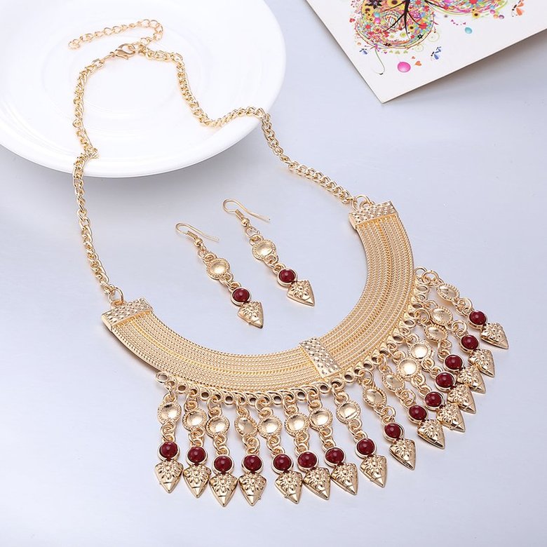 Wholesale Fashion Antique Gold Geometric Glass Jewelry Set TGSPJS158 4