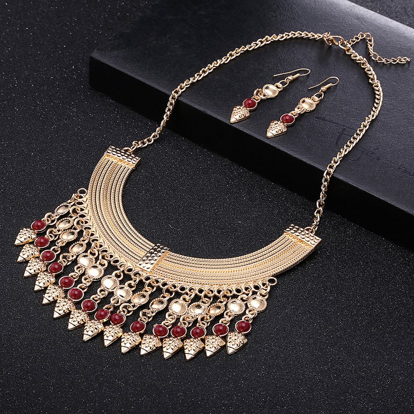 Wholesale Fashion Antique Gold Geometric Glass Jewelry Set TGSPJS158 5