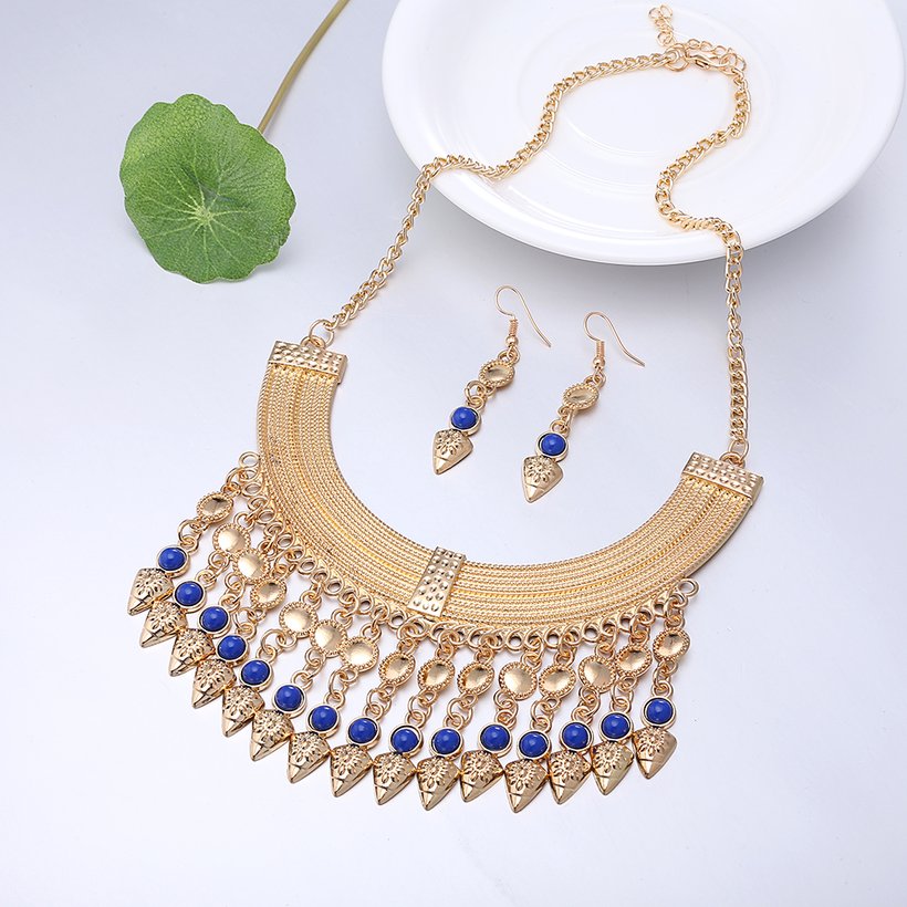 Wholesale Fashion Antique Gold Geometric Glass Jewelry Set TGSPJS158 9