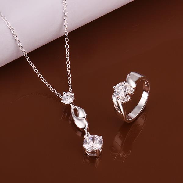 Wholesale Romantic Antique Silver Round Crystal Jewelry Set TGSPJS637 0
