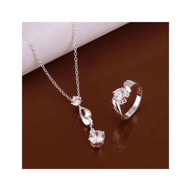 Wholesale Romantic Antique Silver Round Crystal Jewelry Set TGSPJS637 0