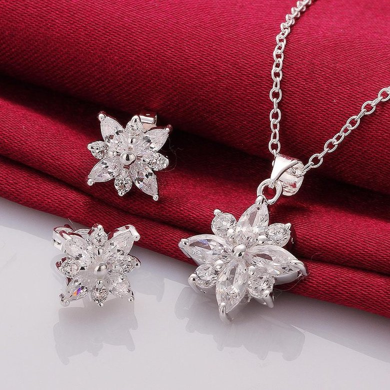 Wholesale Romantic Silver Plant Crystal Jewelry Set TGSPJS258 2