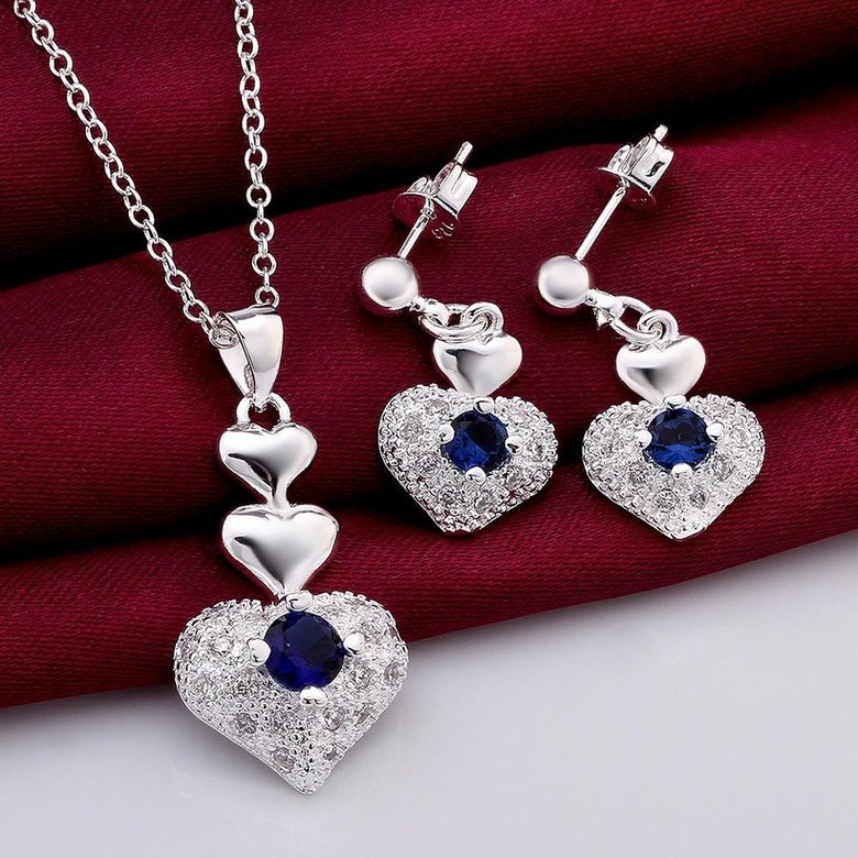 Wholesale Romantic Silver Heart Crystal Jewelry Set TGSPJS287 0