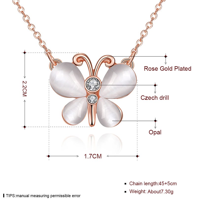 Wholesale Romantic Rose Gold Butterfly White Crystal Necklace  for women Girls Love Heart Necklace fine Valentine's Day Gift TGGPN369 0