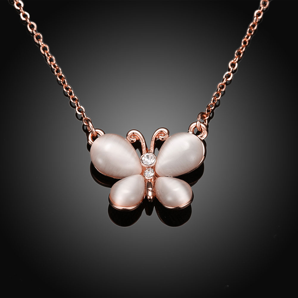 Wholesale Romantic Rose Gold Butterfly White Crystal Necklace  for women Girls Love Heart Necklace fine Valentine's Day Gift TGGPN369 1
