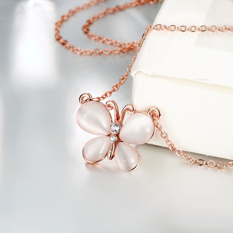 Wholesale Romantic Rose Gold Butterfly White Crystal Necklace  for women Girls Love Heart Necklace fine Valentine's Day Gift TGGPN369 2