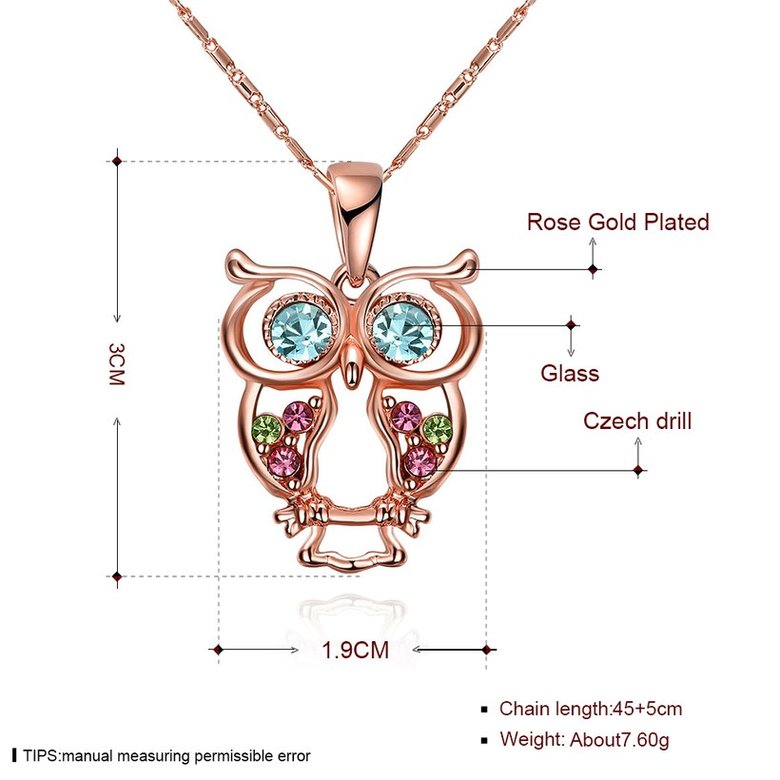 Wholesale Fashion rose Gold Color Chain Necklace blue Crystal Zircon Lovely Animal Owl Pendants Necklaces Jewelry For Women Gift TGGPN391 0