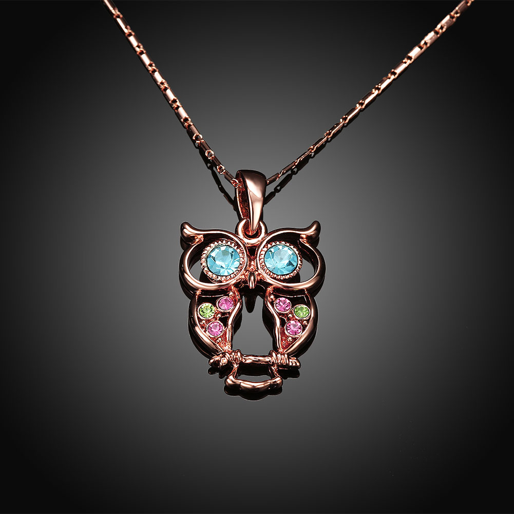 Wholesale Fashion rose Gold Color Chain Necklace blue Crystal Zircon Lovely Animal Owl Pendants Necklaces Jewelry For Women Gift TGGPN391 1