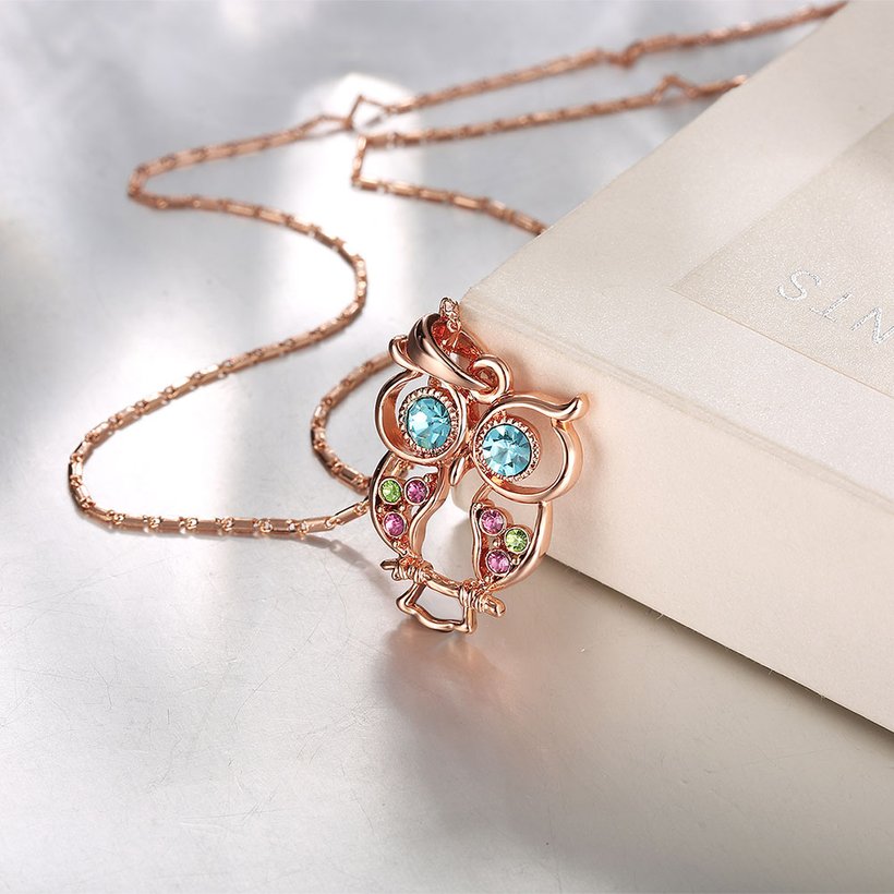 Wholesale Fashion rose Gold Color Chain Necklace blue Crystal Zircon Lovely Animal Owl Pendants Necklaces Jewelry For Women Gift TGGPN391 2