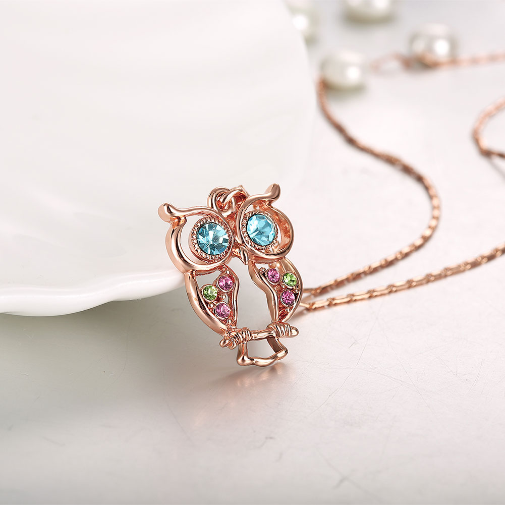 Wholesale Fashion rose Gold Color Chain Necklace blue Crystal Zircon Lovely Animal Owl Pendants Necklaces Jewelry For Women Gift TGGPN391 3