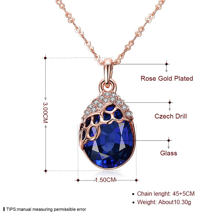 Wholesale Romantic Rose Gold Water Drop Blue Crystal Necklace temperament retro high quality jewelry TGGPN405 0